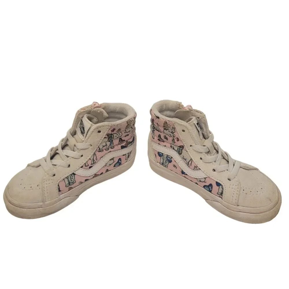 Girls Vans High Top Zip Up Sneakers Elephant Print Sz 7